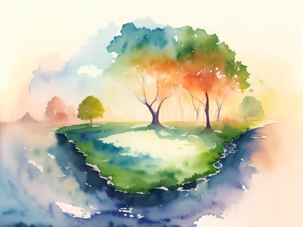 Imagen de porción de tierra con arboles y hierba.