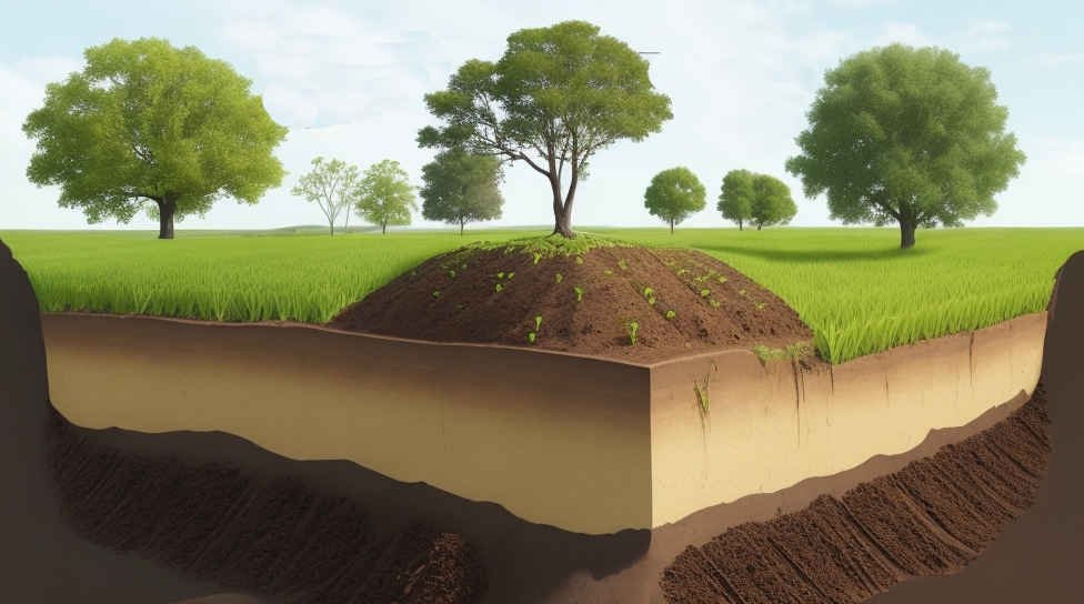 Imagen de agricultura regenerativa con cobertura vegetal. Corte transversal de la tierra donde se ven las distintas capas.
