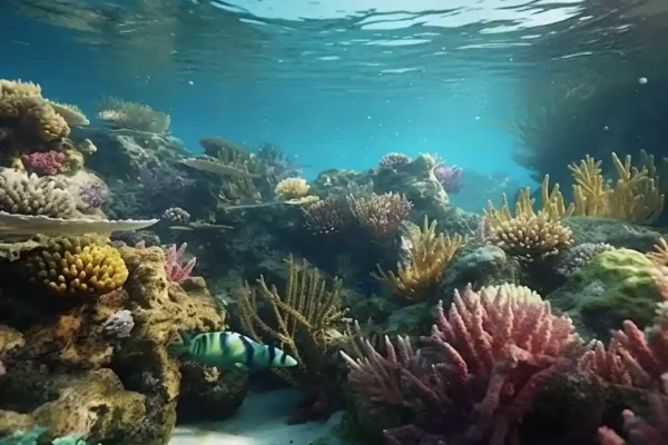 Los 10 Destinos Más Ecoamigables del Mundo: Guía de Turismo Sostenible 🌎 imagen submarina de arrecife de coral australia con colores vivos.