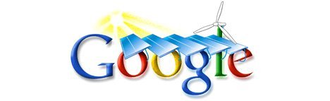 Doodle de Google con paneles solares iluminados desde arriba a la izquierda y la l como el mastil de un generador eólico