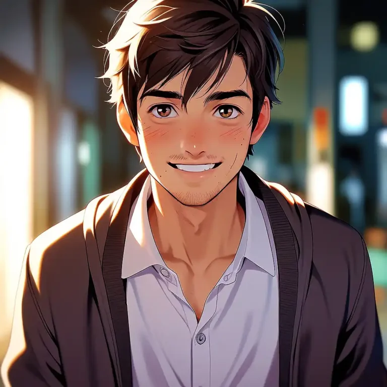 Hombre joven sonriente anime, serie Hope.