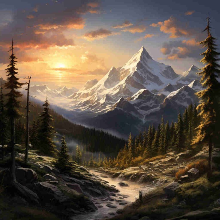 Paisaje montañas fondo, rio bosque