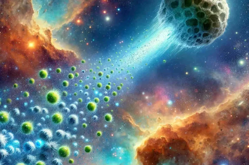 Meteorito viajando por el espacio panspermia vida.