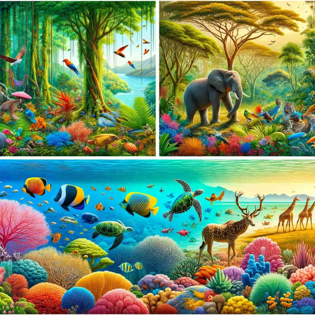 Imagen que muestra imágenes de animales de todos los continentes.