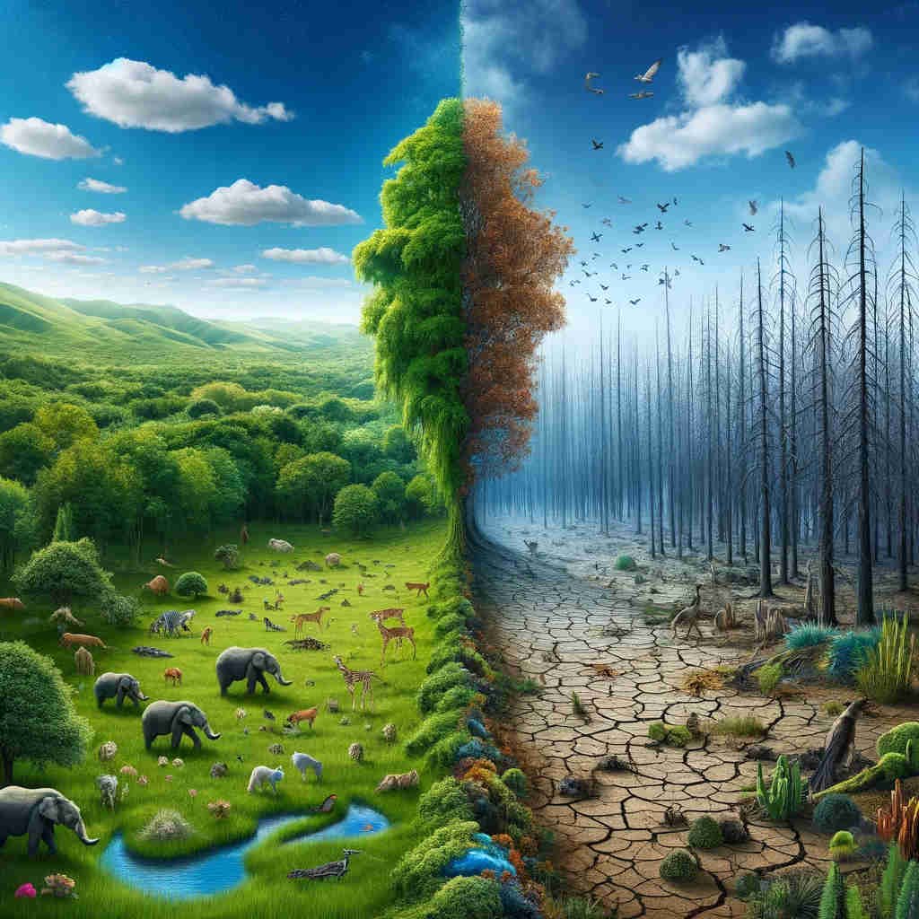 Imagen que muestra el antes y después de la Tierra con el cambio climático.