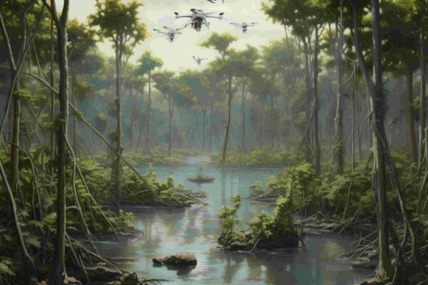 drones reforestando selva manglares