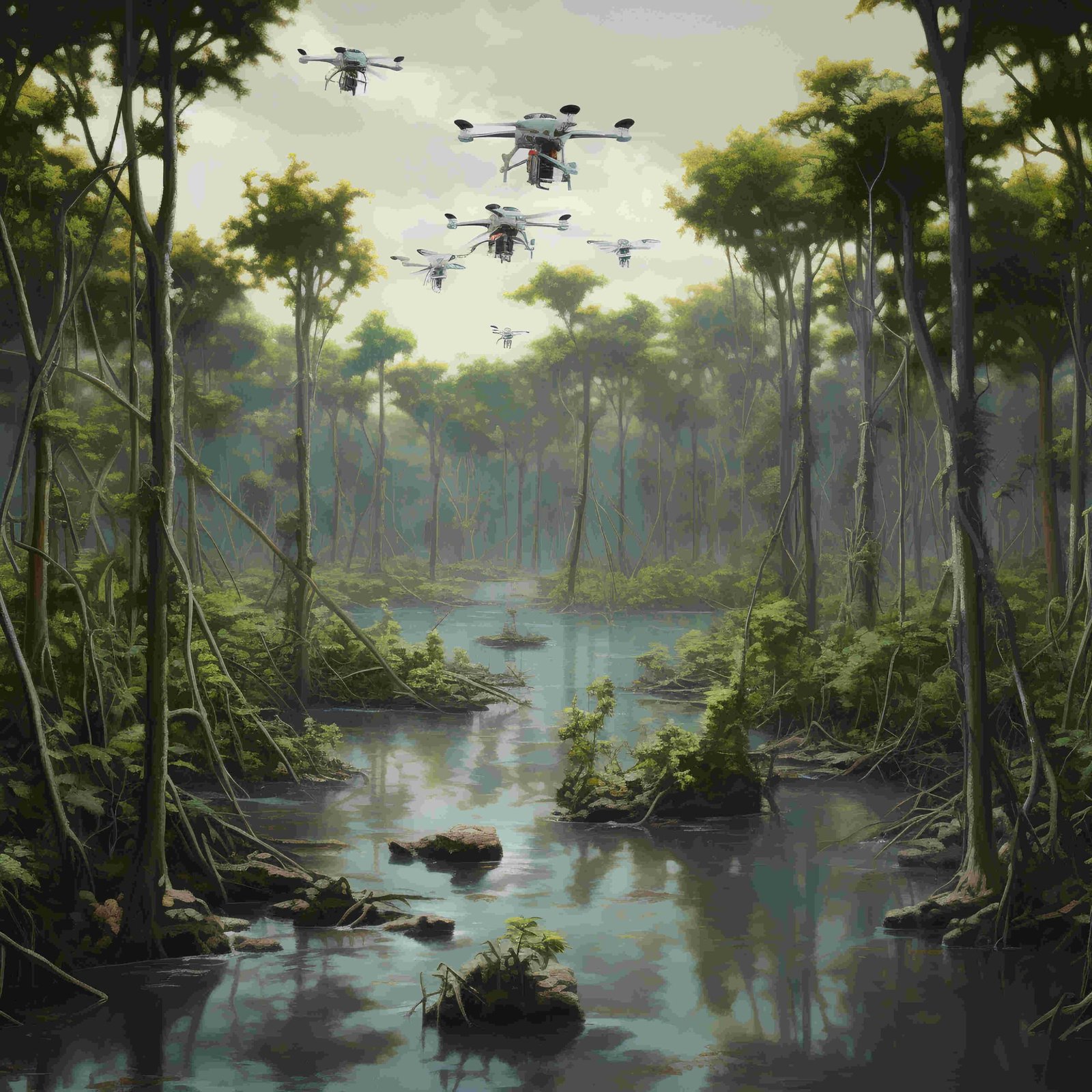 drones reforestando selva manglares