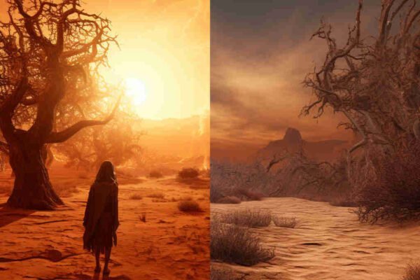 Posibles futuros de la Tierra seca árboles muertos.