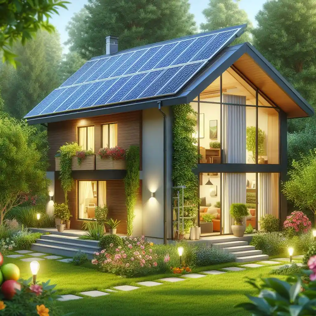 casa con paneles solares para mejorar la eficiencia energética, reducir su huella de carbono.