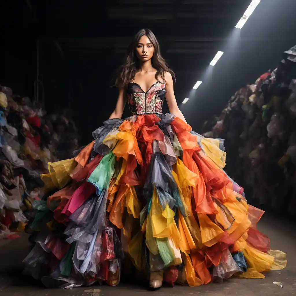 Modelo mujer vistiendo con muchas prendas de Lyocell de colores en la falda.