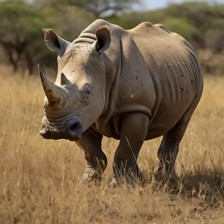 Rinoceronte blanco en sabana africana, día.