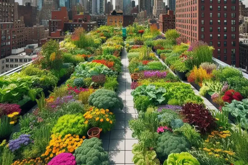 Huerto urbano en azotea en Nueva York
