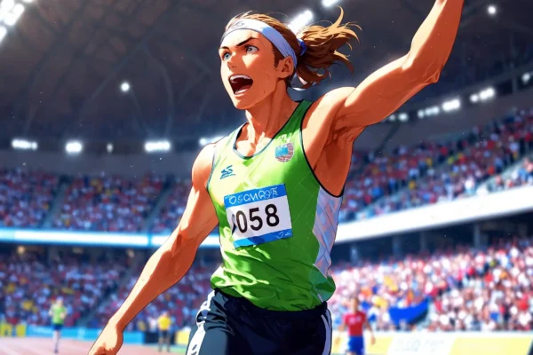 Olimpiadas París 2024: Novedades, Sostenibilidad y Emoción en los Juegos Olímpicos Atleta alzando el brazo izquierdo victorioso con una sonrisa satisfactoria.
