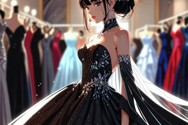 Temu: ¿Revolución del Fast Fashion o Amenaza para el Planeta? 🛍️🌍 Mujer morena con vestido largo estilo anime ecodiseño.