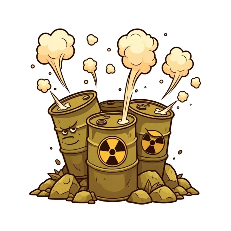 Imagen de estilo dibujos animados con fondo blanco de unos barriles de residuos nucleares.