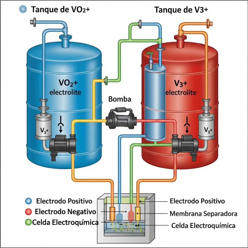 diagrama de la batería de flujo redox