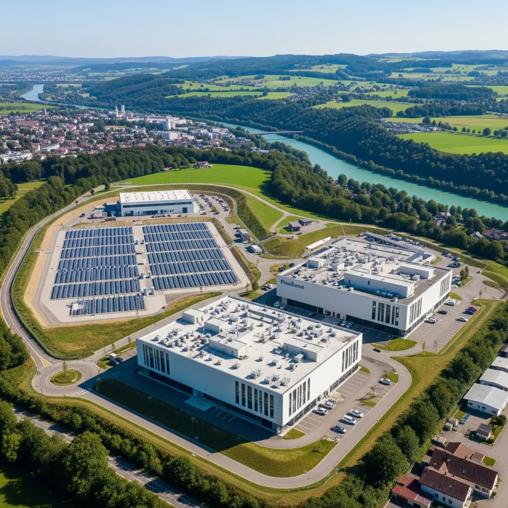 Vista aérea del Centro Tecnológico FlexBase en Laufenburg.