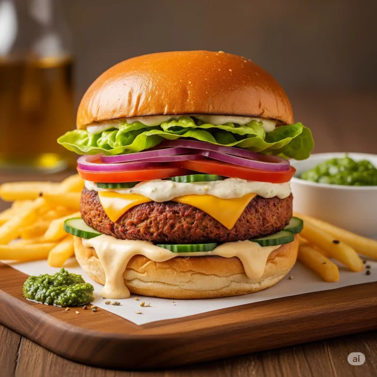 Una hamburguesa apetitosa con un análogo cárnico de micelio