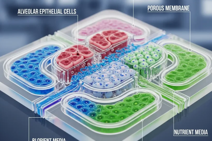 Tecnología de "órgano en un chip" que imita la función de un órgano humano para pruebas sin animales.