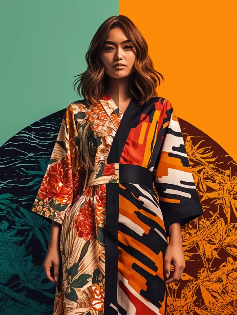 Modelo con ropa de Shein contrastada con la contaminación textil, ilustrando el conflicto Greenpeace contra Shein