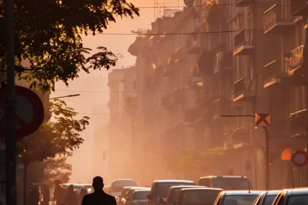 Hombre en la ciudad sufre una Ola de calor extrema en Europa: nuevo récord de temperaturas por el cambio climático y el aumento global según el IPCC