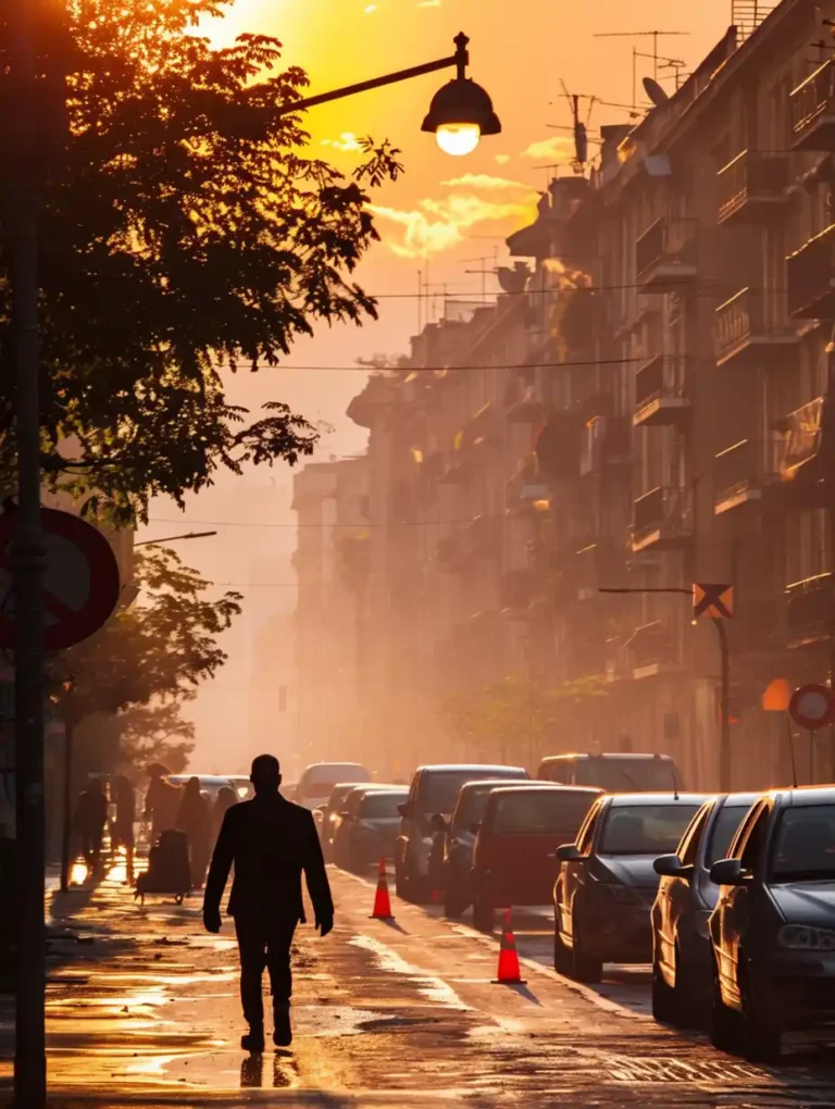 Hombre en la ciudad sufre una Ola de calor extrema en Europa: nuevo récord de temperaturas por el cambio climático y el aumento global según el IPCC